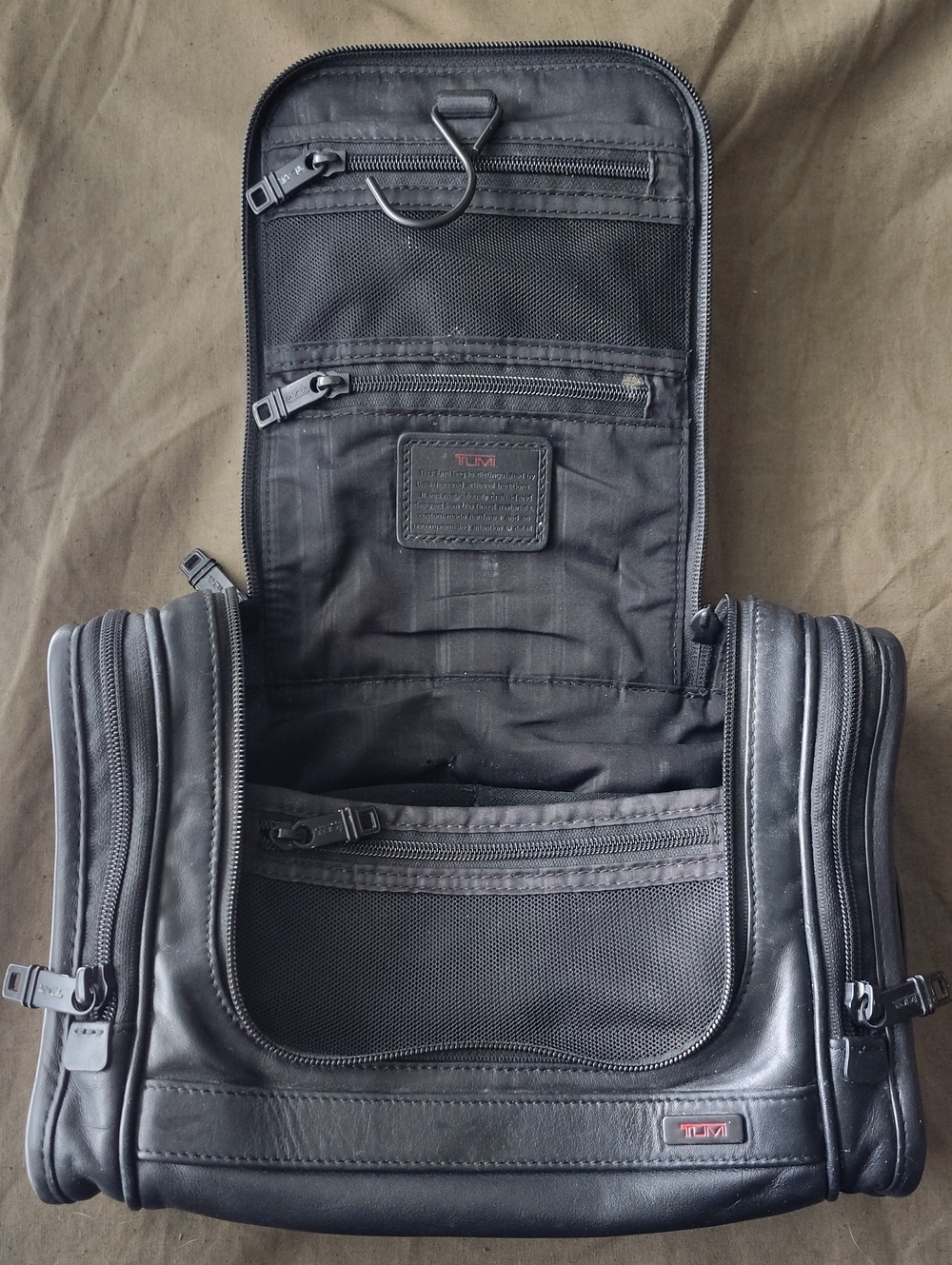 TUMI Alpha Black Leather Travel Kit Toiletries Bag